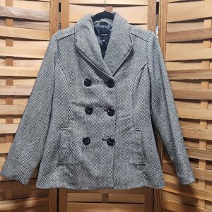 Rampage Women Black White Herringbone Peacoat S Jacket Coat Polyester